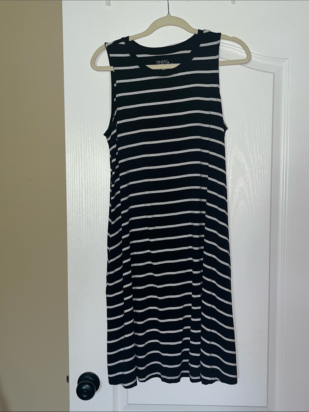 Time and Tru Black and White Striped Sleeveless Midi Dress